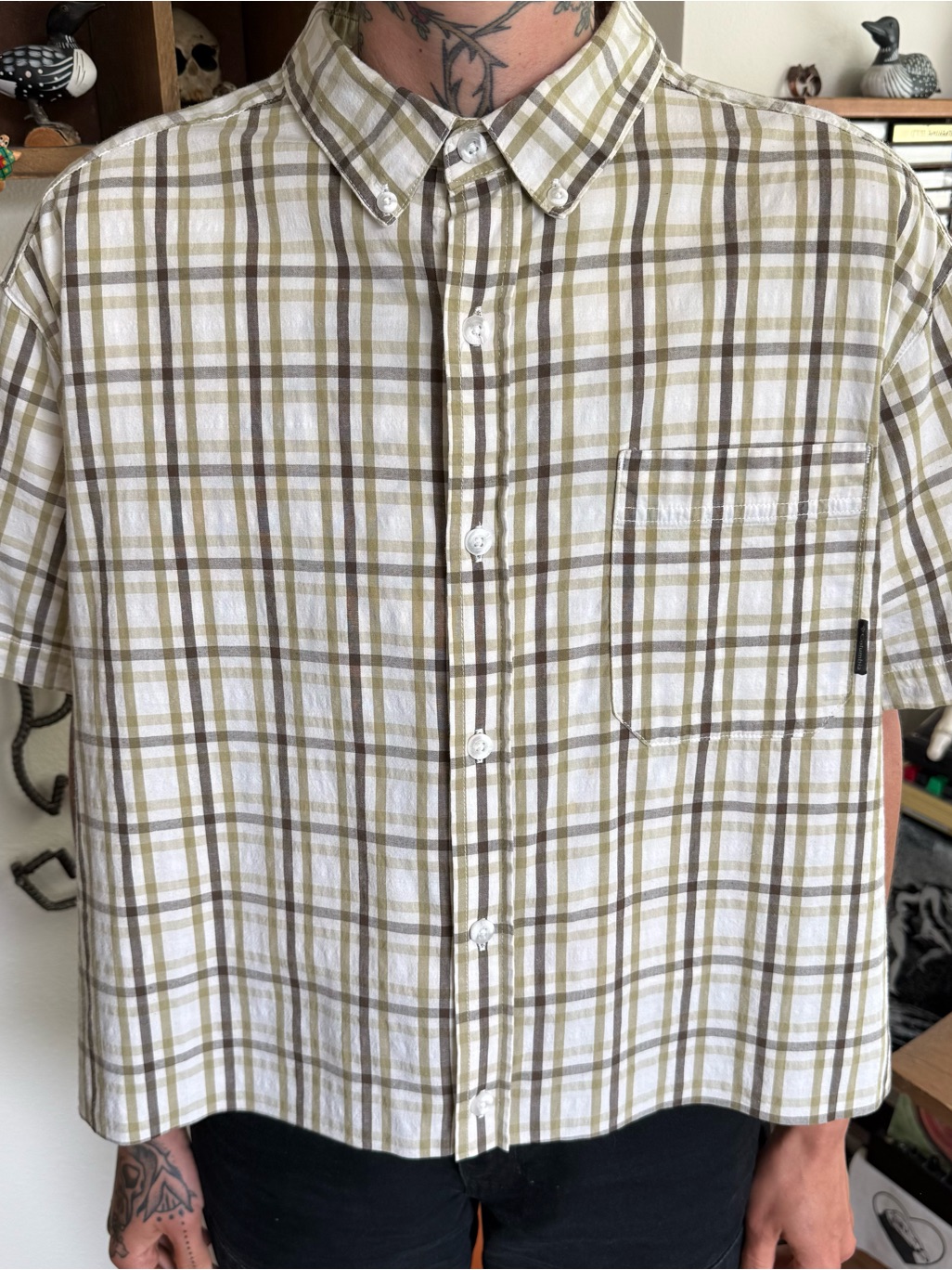 Vintage 2000s Columbia Cropped S/S Plaid Button Down Shirt ~ Size Xl